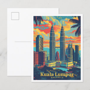 Kuala Lumpur Malaysia Vintag Art Travel Postkarte