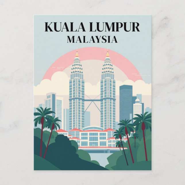 Kuala Lumpur Malaysia Vintag Citycape Travel Postkarte (Vorderseite)