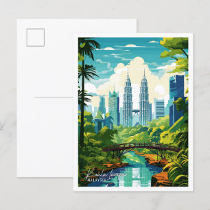 Kuala Lumpur Malaysia Vintage-Reiseillustration Postkarte