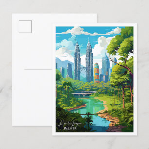 Kuala Lumpur Malaysia Vintage-Reiseillustration Postkarte