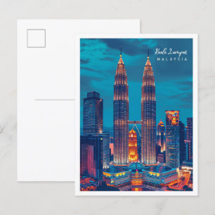 Kuala Lumpur Malaysia Vintage Travel Illustration Postkarte