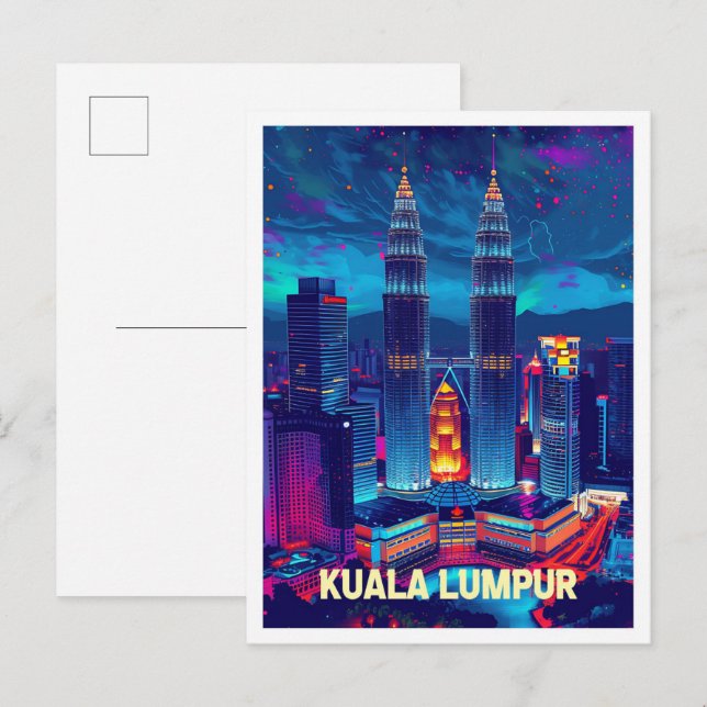 Kuala Lumpur Malaysia Vintage Travel Illustration Postkarte (Vorne/Hinten)