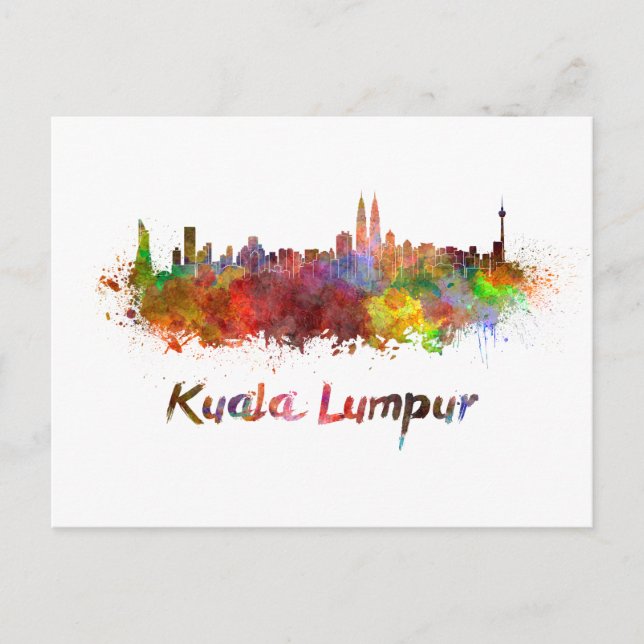 Kuala Lumpur Skyline in Aquarellfarben Spritzer Postkarte (Vorderseite)