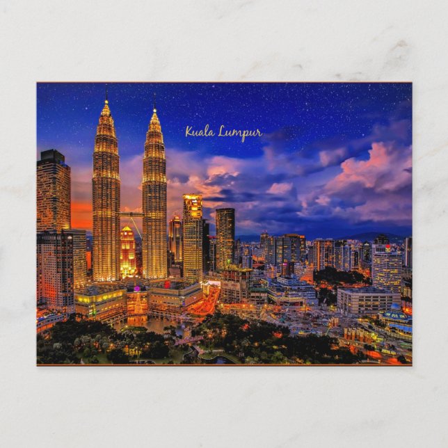 Kuala Lumpur Skyline in der Nacht Postkarte (Vorderseite)
