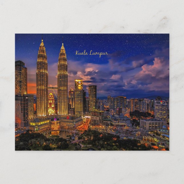 Kuala Lumpur Skyline in der Nacht Postkarte (Vorderseite)
