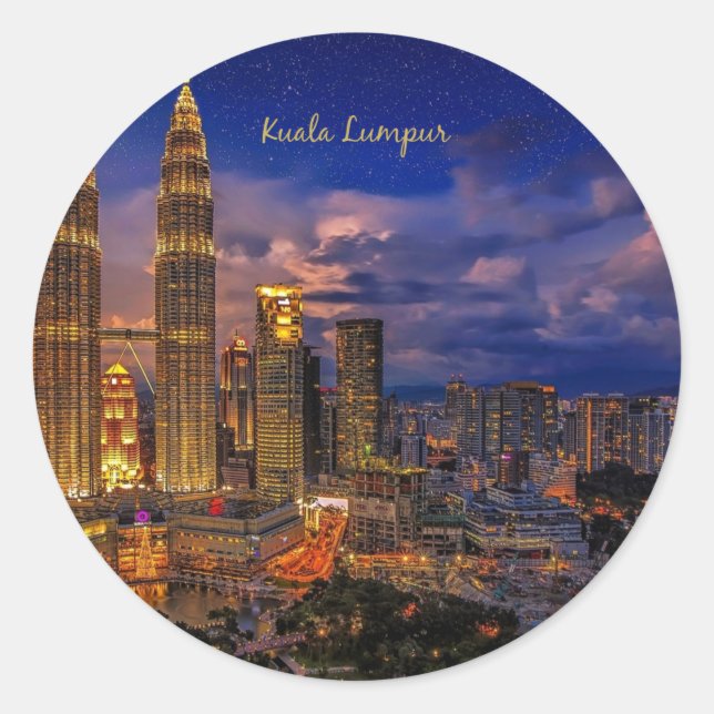 Kuala Lumpur Skyline in der Nacht Runder Aufkleber (Vorderseite)