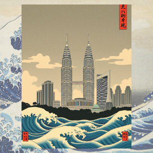 Kuala Lumpur Vintag Japan Wave Style Skyline Postkarte