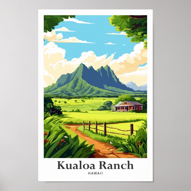 Kualoa Ranch Hawaii Travel Potrait Illustration Poster (Vorne)