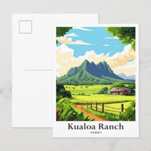 Kualoa Ranch Hawaii Travel Potrait Illustration Postkarte