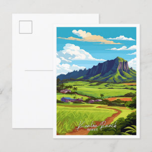 Kualoa Ranch Hawaii Vintage Illustration Postkarte