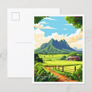 Kualoa Ranch Hawaii Vintage-Reiseillustration Postkarte