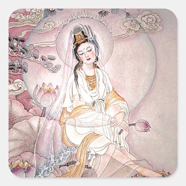 Kuan Yin; buddhistische Göttin des Mitgefühls Quadratischer Aufkleber (Vorderseite)