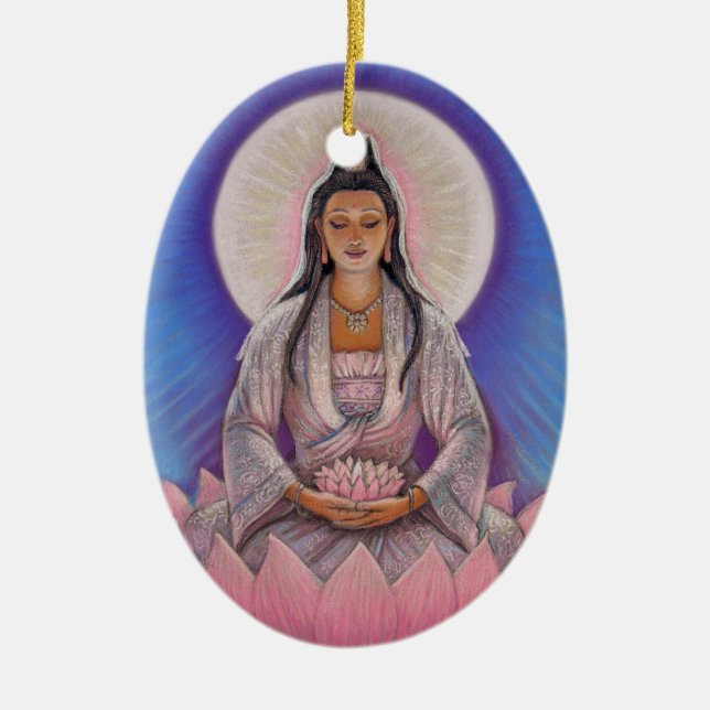 Kuan Yin ovale Weihnachtsverzierung Keramikornament (Vorne)