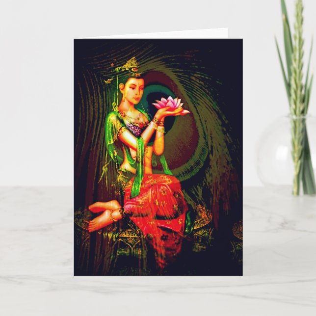 Kuan Yin und die Pfau-Feder Karte (Vorderseite)