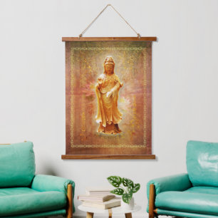 Kuan Yin Wood Topped Wall Tapestry Wandteppich Mit Holzrahmen