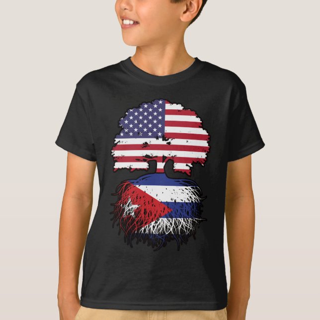 Kuba-Amerikanische Tree-Roots-Flagge T-Shirt (Vorderseite)