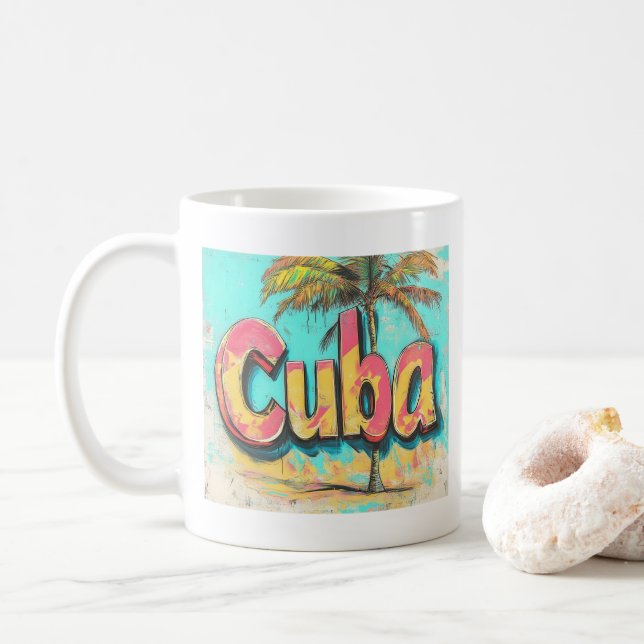 Kuba Graffiti Vibes: Art der Insel Street Kaffeetasse (Mit Donut)