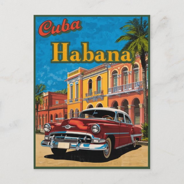 Kuba Habana Classic Car & Colorful Street Travel Postkarte (Vorderseite)