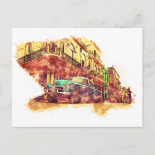 Kuba Havanna, Aquarell-Skizze Kunst im Vintage-Sti Postkarte