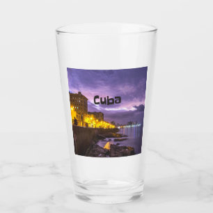 Kuba Havanna Küstenlinie Stadtlichter bei Nacht Glas