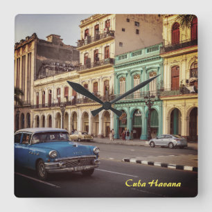 Kuba Havanna Vintag Classic Car City Quadratische Wanduhr