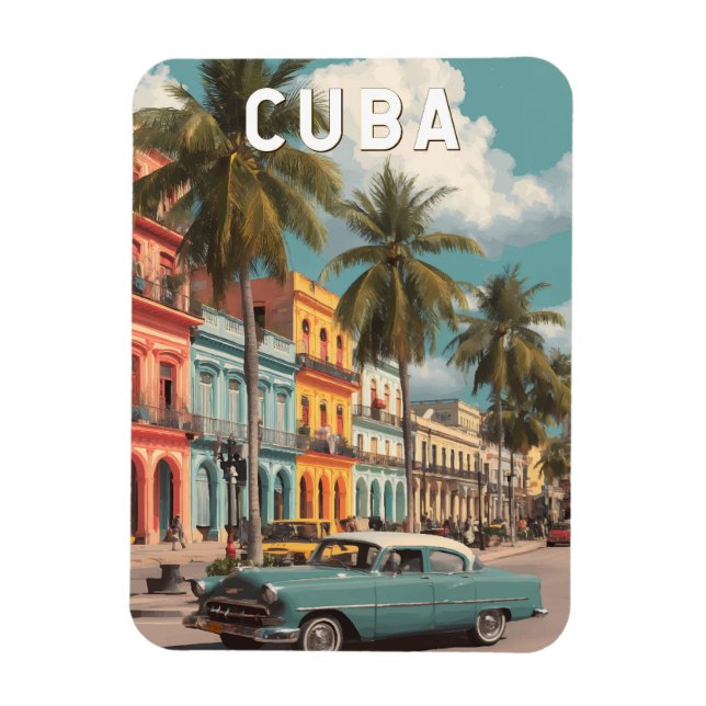 Kuba Illustration Reise Kunst Vintage Magnet (Vertikal)