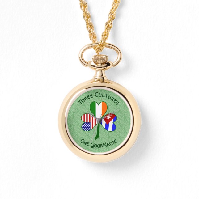 Kuba Irland USA Kleeblatt Flag Personalisiert Armbanduhr (Vorderseite)