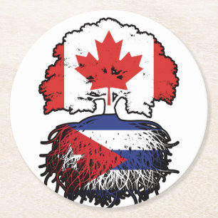 Kuba - kanadisches Tree-Roots-Flag für Kanada Runder Pappuntersetzer