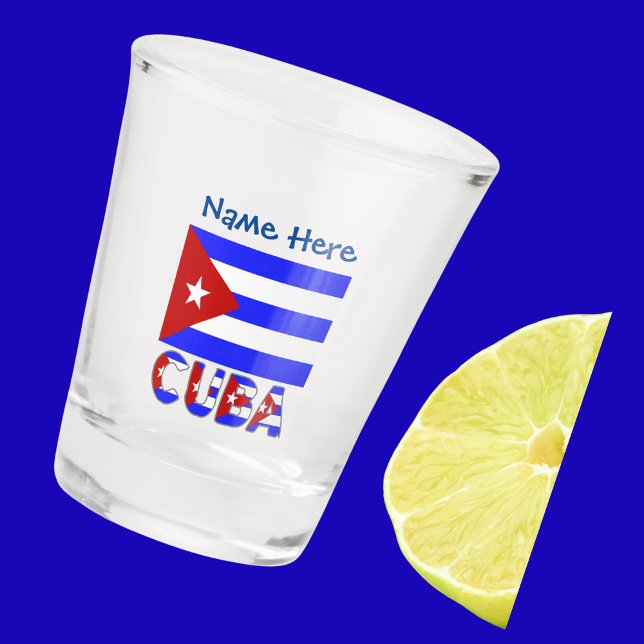 Kuba-kubanische Fahne Light Blue Personalisiert Schnapsglas (Shot glass with Cuban Flag and word CUBA below in flag colors. Add name above in blue text.)