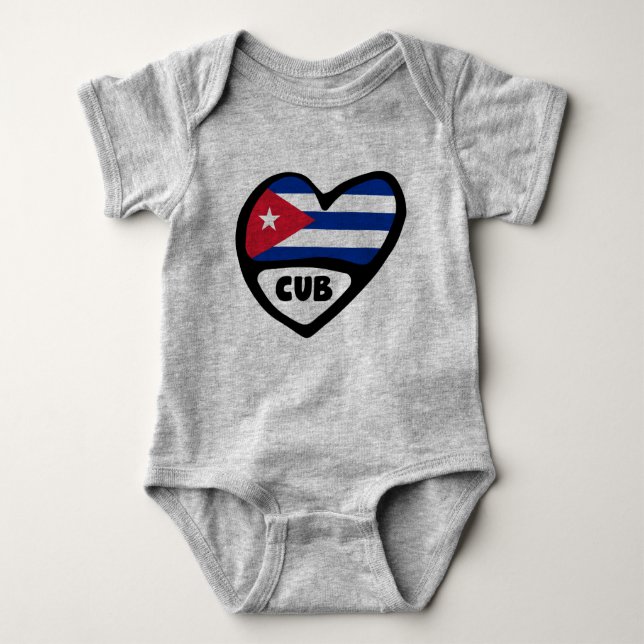 Kuba Ländercode Flaggenherz, CUB Baby Strampler (Vorderseite)