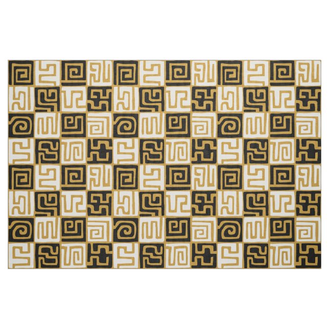 Kuba Style Pattern 071019 (01) - B&W on Gold Stoff (Fat Quarter (45,7 x 55,9 cm))