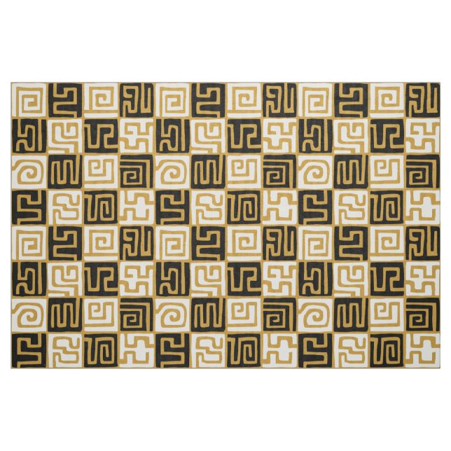 Kuba Style Pattern 071019 (02) - B&W on Gold Stoff (Fat Quarter (45,7 x 55,9 cm))