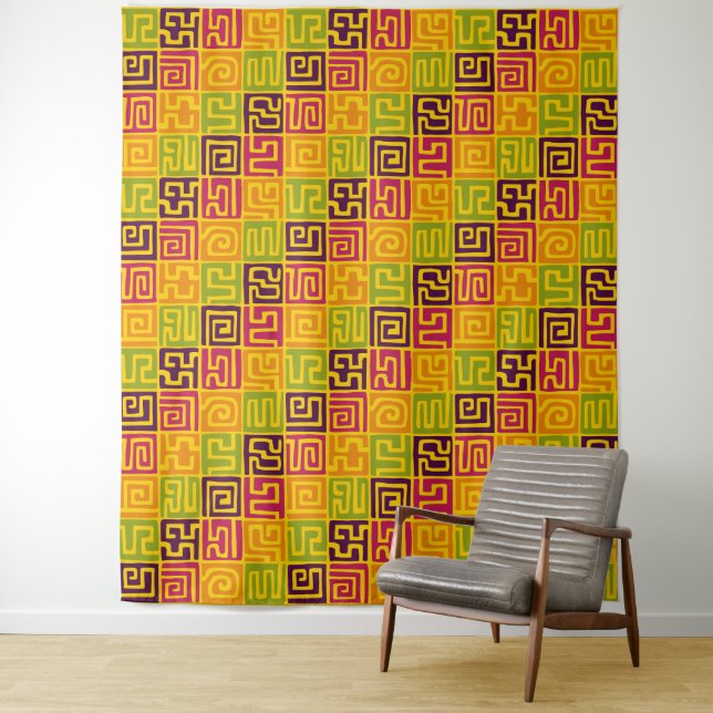 Kuba Style Pattern 071019 - Farbenfroh Wandteppich (Beispiel)