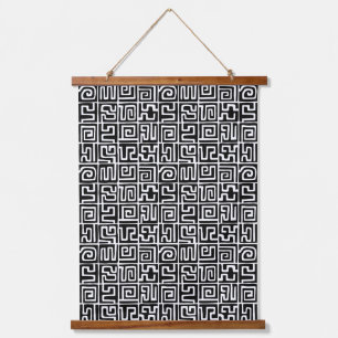 Kuba Style Pattern 071019 - Schwarz und Weiß Wandteppich Mit Holzrahmen