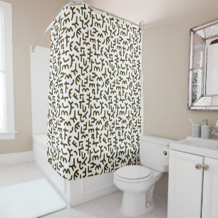 Kuba Style Pattern 121019 - Dunkelbraun auf Weiß Duschvorhang