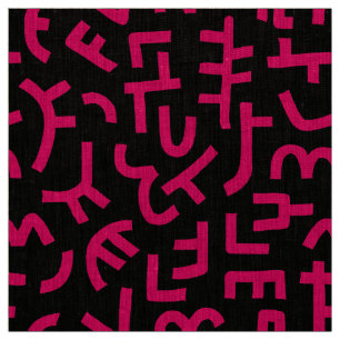 Kuba Style Pattern 121019 - Neon Red on Black Stoff