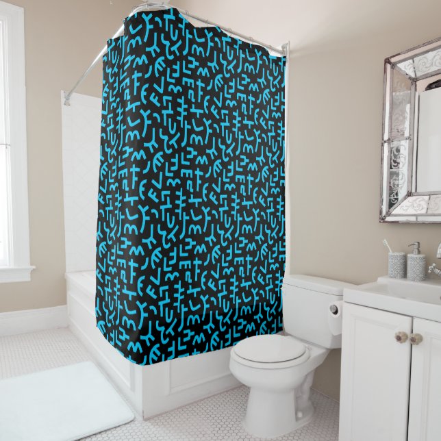 Kuba Style Pattern 121019 - Sky Blue on Black Duschvorhang (Beispiel)