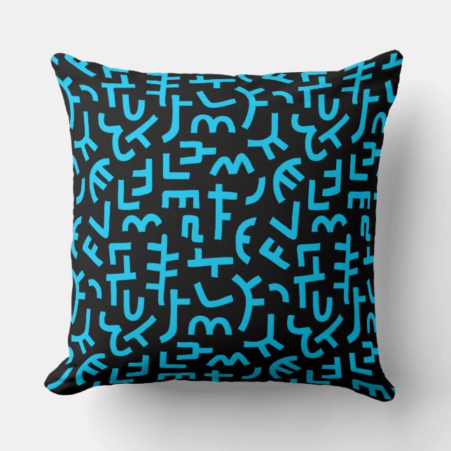 Kuba Style Pattern 121019 - Sky Blue on Black Kissen (Vorderseite)