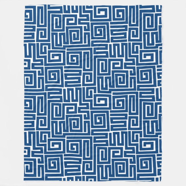 Kuba Style Pattern 280922 - Shibori Blue on White Fleecedecke (Vorderseite)