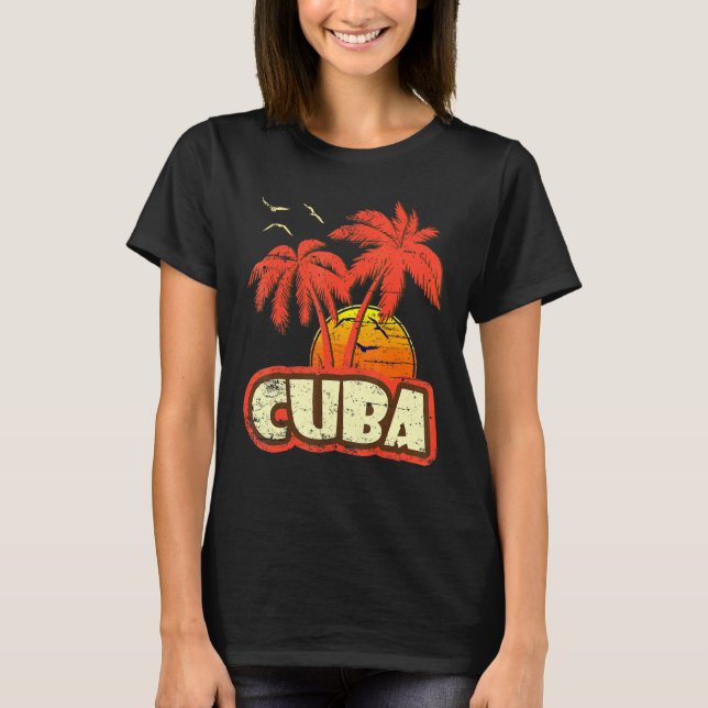 Kuba Summer Palm Trees 80er Beach Sunset T-Shirt (Vorderseite)