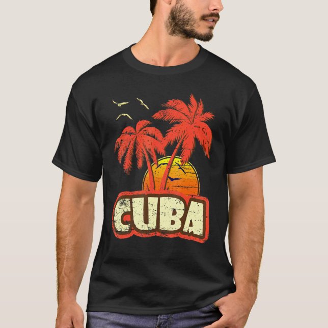 Kuba Summer Palm Trees 80er Beach Sunset T-Shirt (Vorderseite)