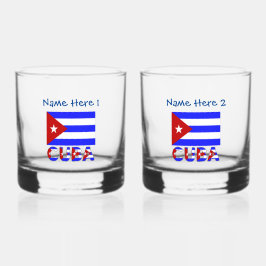 Kuba und Kuba - Personalisiertes Flaggenblau Whiskyglas