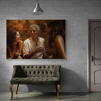 Kubaner trinken mit jüngeren Frauen, die malen Poster