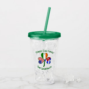 Kubanisch Irisch Amerikanische Flaggen Shamrock Pe Acryltrinkbecher