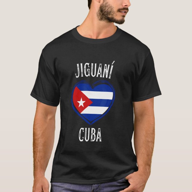 kubanische Flagge Herz Jiguani Stadt T-Shirt (Vorderseite)