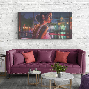 Kubanische Frau sieht Miami-Malerei aus Poster