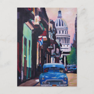Kubanische Oldtimer Street Szene in Havanna Kuba Postkarte