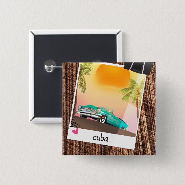 Kubanisches Oldtimer Foto Reiseplakat. Button (Vorne & Hinten)