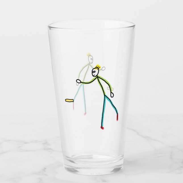 Kubb spielender Stickman Glas (Vorderseite)