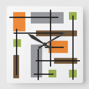 Kubikulkunst im Stil der Mitte des Jahrhunderts Quadratische Wanduhr